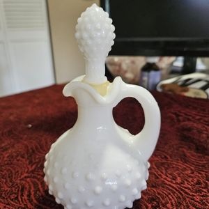 Vintage Avon Hobnail White Milk Glass Pitcher w Stopper and Seal
